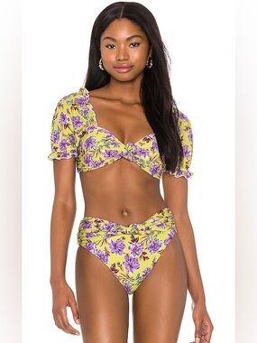 Beach Riot Yellow & Purple Floral Twist Bikini Set